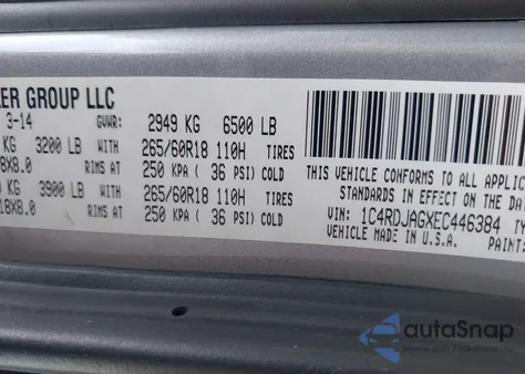 2014 Dodge Durango Sxt z USA, uszkodzony, nr VIN 1C4RDJAGXEC446384